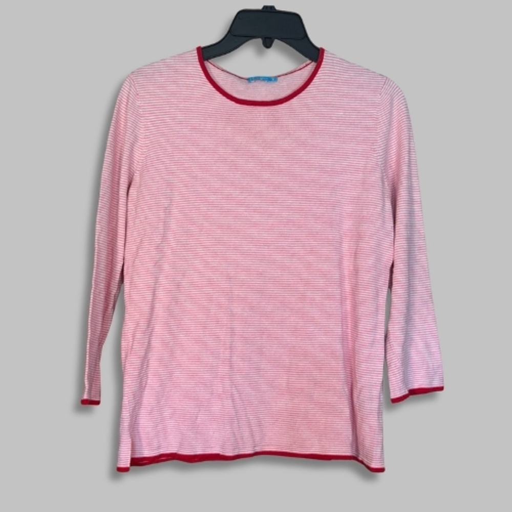 J. McLaughlin Catalina Cloth Signature T-shirt Striped Boatneck Red/White Small